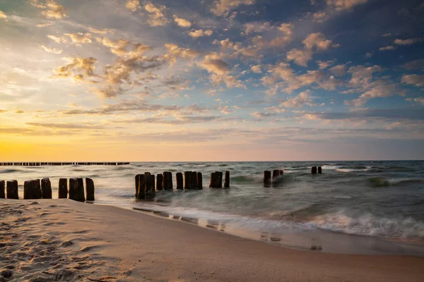 Wooden Breakwater Waters Baltic Sea Sunset Long Exposure Time — Stock Fotó