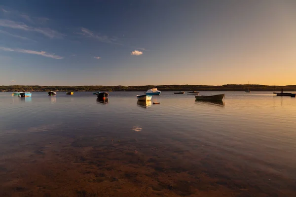 Moored Boats Shores Lake Sunset Poland Zarnowiec Lake — Stockfoto