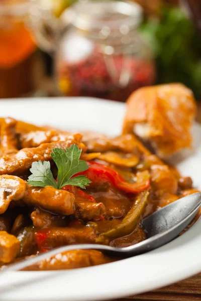 Boeuf Stroganow Strogonow Classic Russian Beef Stew Served White Plate — Stock Photo, Image