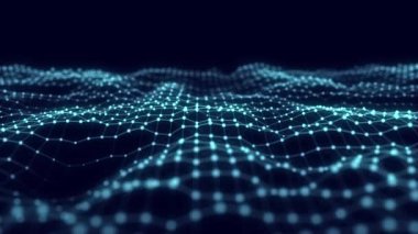 Çizgileri olan mavi teknoloji dalgası. Büyük veri görselleştirmesi. Analitik temsil. Dijital arka plan. 3d oluşturma.