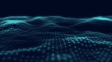 Çizgileri olan mavi teknoloji dalgası. Büyük veri görselleştirmesi. Analitik temsil. Dijital arka plan. 3d oluşturma.