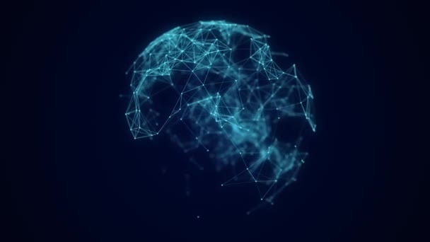 Абстрактная Голубая Сфера Соединяющими Точками Технология Wireframe Большая Визуализация Данных — стоковое видео