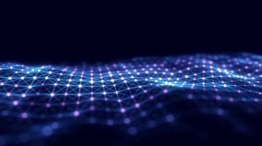 Teknoloji mavi parçacık dalgası. Büyük veri görselleştirmesi. Analitik temsil. Dijital arka plan. 3d oluşturma.