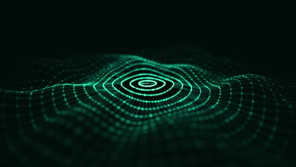 Circle Wave Particles Abstract Green Background Dynamic Wave Rendering — Stock Video