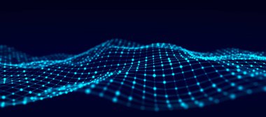 Parçacık dalgası. Büyük veri görselleştirmesi. Dinamik dalgalı soyut bir arkaplan. 3d oluşturma.