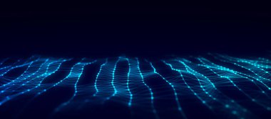 Parçacık dalgası. Büyük veri görselleştirmesi. Dinamik dalgalı soyut bir arkaplan. 3d oluşturma.