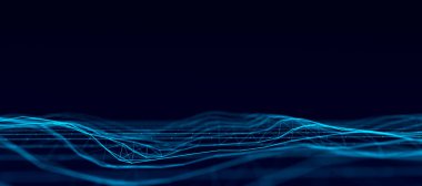 Çizgileri olan mavi teknoloji dalgası. Büyük veri görselleştirmesi. Analitik temsil. Dijital arka plan. 3d oluşturma.