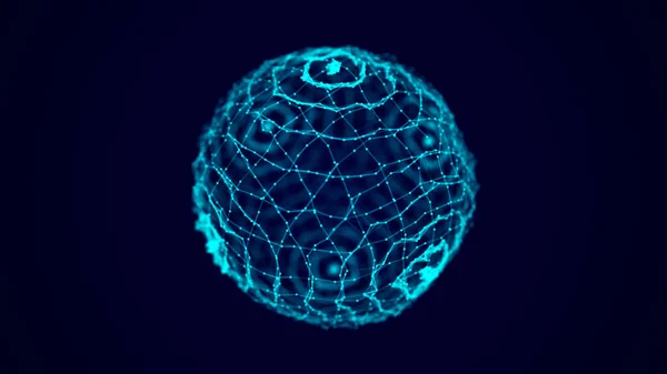 Abstract blue sphere with connecting dots and lines. Wireframe technology sphere. Big data visualization. 3d rendering.