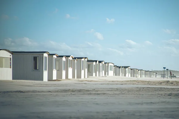 Lot Tiny White Beach Huts Lokken Denmark High Quality Photo — 图库照片