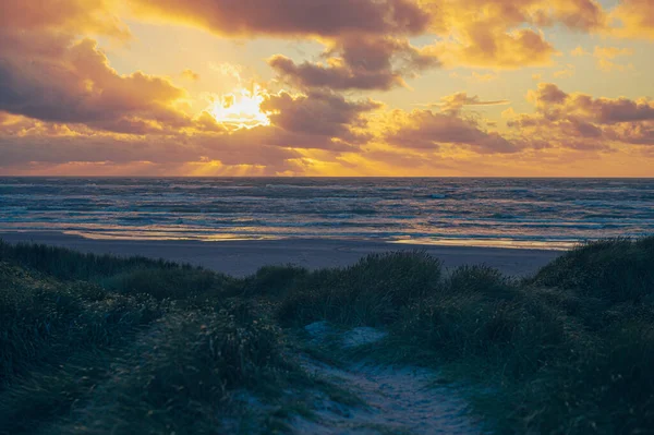 Colorful Sunset Dunes Coast High Quality Photo — Stock Photo, Image