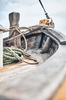 Bow of old wooden boat. High quality photo
