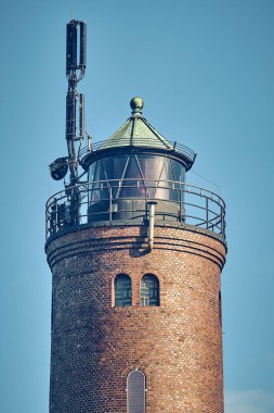 St. Peter-Ording 'deki Boehler Deniz Feneri' nin tepesinde. Yüksek kalite fotoğraf