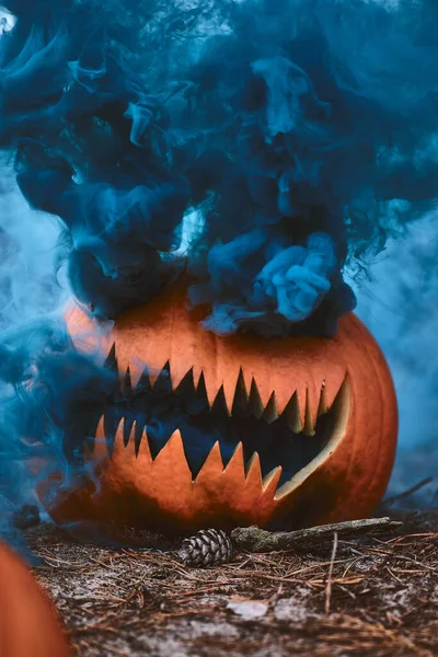 Füst Szilánkok Tökszemekből Halloweenkor Kiváló Minőségű Fénykép — Stock Fotó