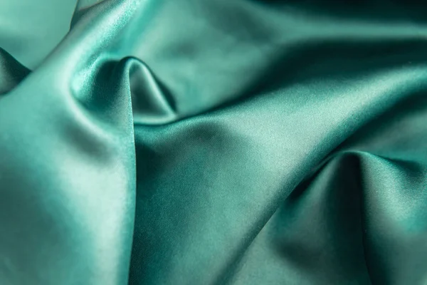 Smooth Folded Pine Green Silk Fabric Sheen Serve Background Place — Fotografia de Stock