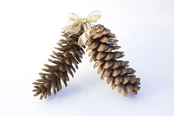 Kerstdecoratie, kegels met gouden lint — Zdjęcie stockowe