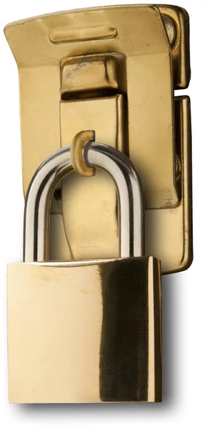 Brass Lock, Locked on a Brass Latch — Stock Photo, Image