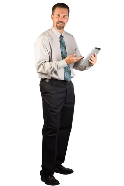 Homme d'entreprise debout et utilisant une tablette Photo De Stock