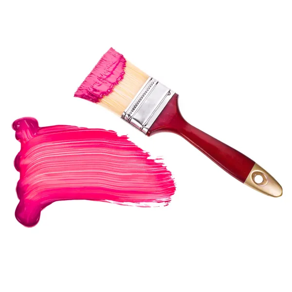 Pinsel mit Holzgriff und Pinselstrich in rosa — Stockfoto