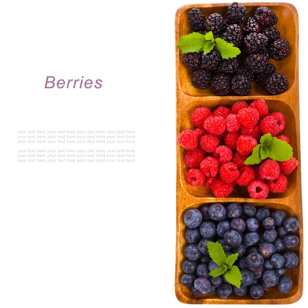 Blueberries, raspberries and blackberries — Stock Photo, Image