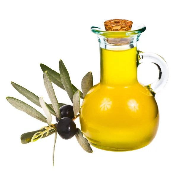 Small glass bottle with olive oil — Stock Photo, Image