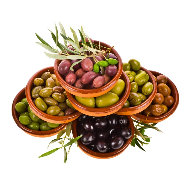 不同品种的橄榄腌制 — 图库照片