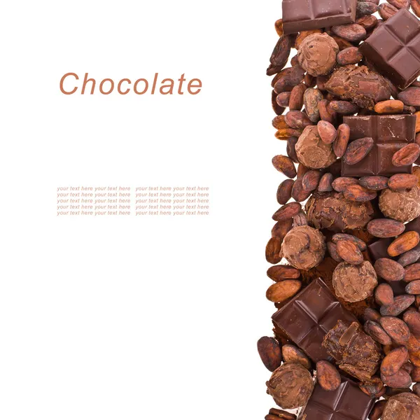 Chocolate chips, chocolate, cocoa beans, cocoa powder — Stock Photo, Image