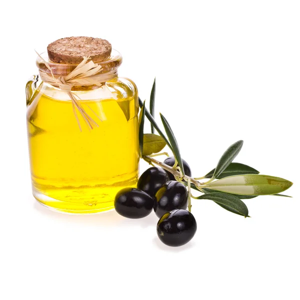 Small glass bottle with olive oil — Stock Photo, Image