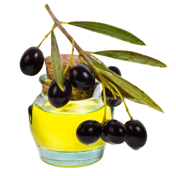 Маленька скляна пляшка з оливковою олією — стокове фото