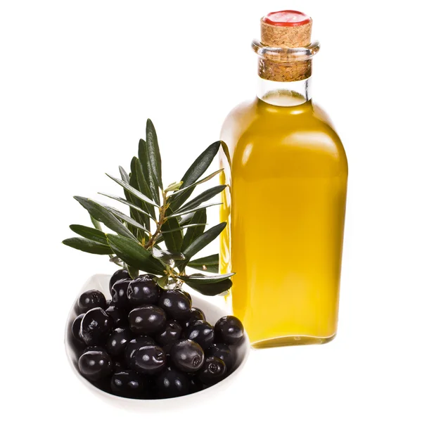 Glass bottle with olive oil — Stock Photo, Image