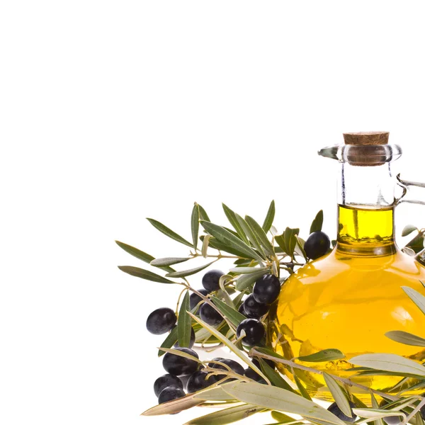 Small glass bottle with olive oil — Stock Photo, Image