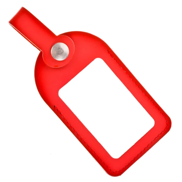 Emblema de couro vermelho isolado no fundo branco — Fotografia de Stock