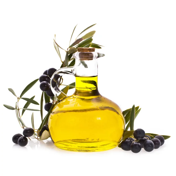 Malé skleněné láhve s olivovým olejem — Stock fotografie