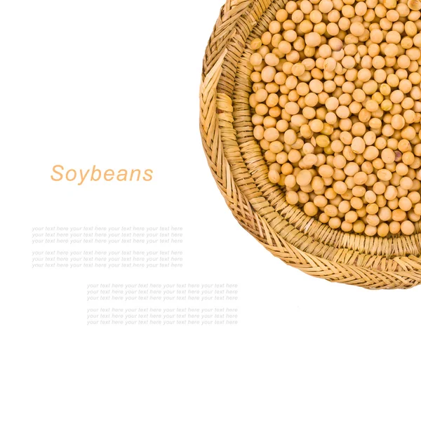 Soy beans in a wicker basket isolated on white background — Stock Photo, Image