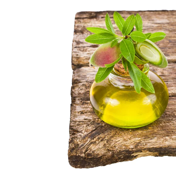 Olive oil in a small glass bottle — Stock Photo, Image