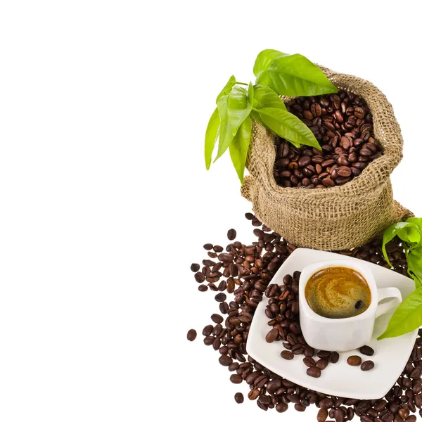 Sacchetto di tela con chicchi di caffè — Foto Stock