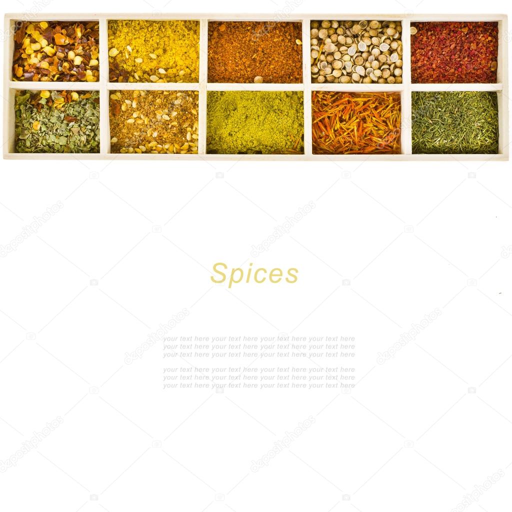 Different colored ground spices