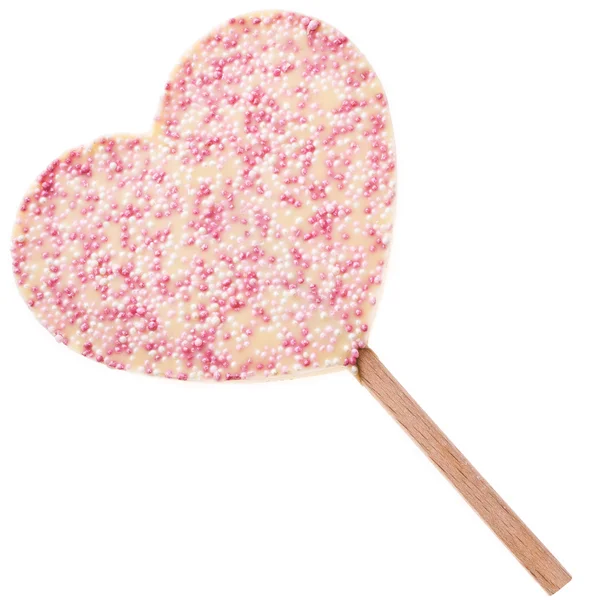 White chocolate hearts symbol lollipop — Stock Photo, Image