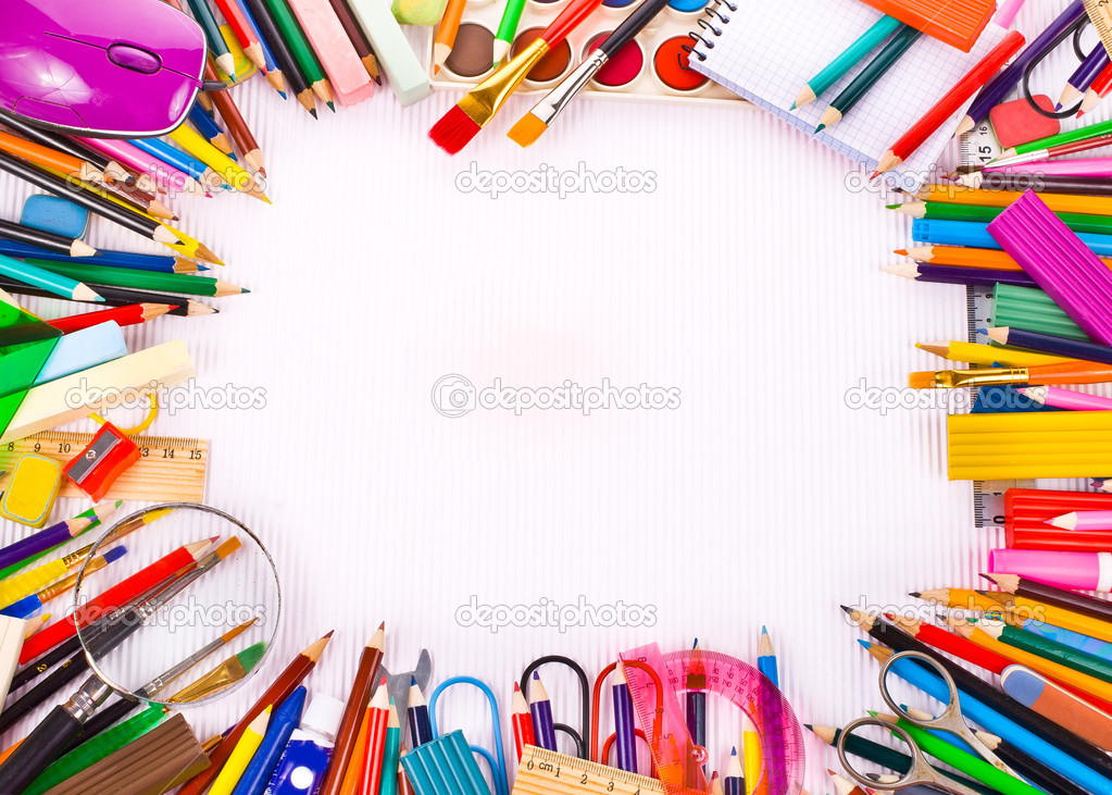 Back to school concept Photo of Items for school student gear over white  Corrugated cardboard background - Stock Photo by ©vanazi 28343721