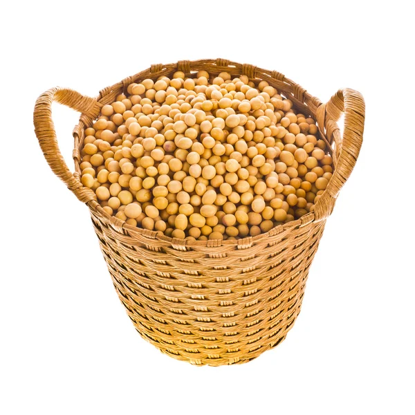 Soybeans in a small wicker basket — Stock Photo, Image