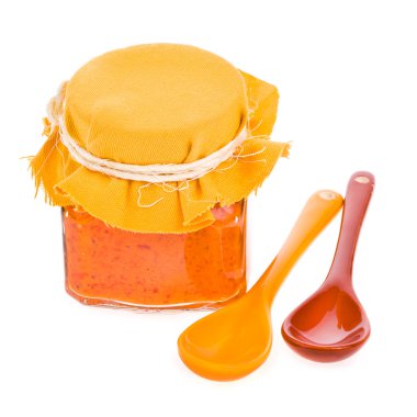 kırmızı biber sosu, Seramik kaşık ile Cam Kavanoz