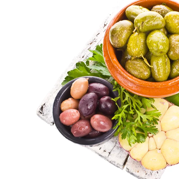 Marinated olives in pottery — Stock Photo, Image