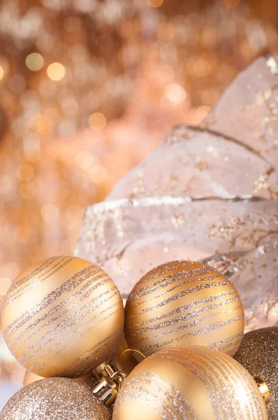 Gold christmas baubles — Stock Photo, Image