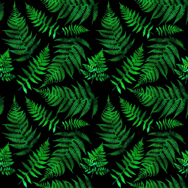 葉とシームレスなパターン シームレスなシダパターンの水彩イラスト 多色植物の低木の葉や枝の装飾的な背景 — ストック写真