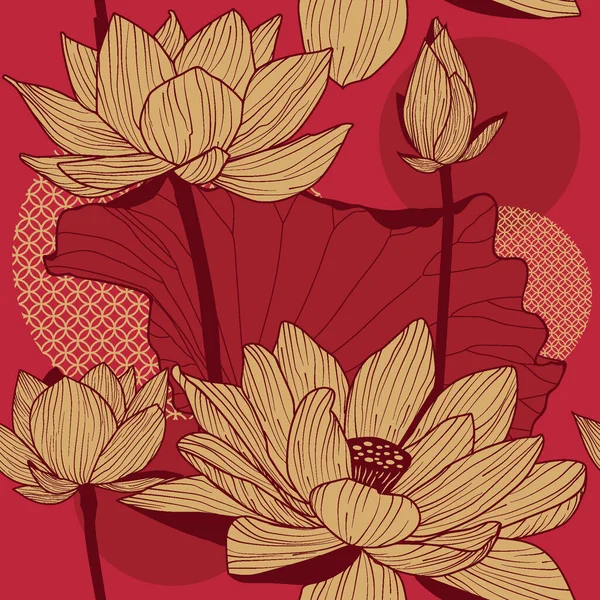 无缝隙图案 有天然装饰 亚洲莲花 — 图库矢量图片