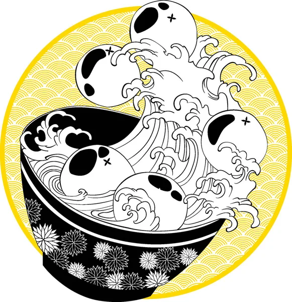 Tang Yuan 'ın suluboya resimleri. Doğu Asya 'da kış aylarında sıkça servis edilen yapışkan pirinç toplarıyla tatlı dalga çorbası. Tercümesi: - Tangyuan