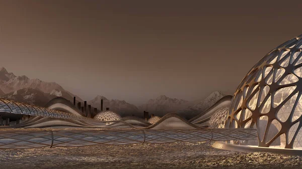 Illustration Peuplement Base Mars Avec Des Structures Dôme Des Couloirs — Photo