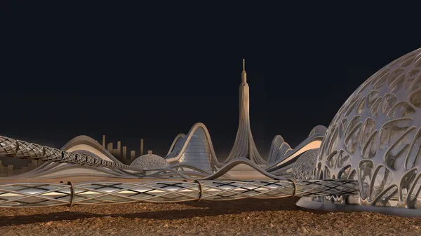 Rendu Horizon Colonie Base Mars Avec Une Architecture Futuriste Isolé — Photo