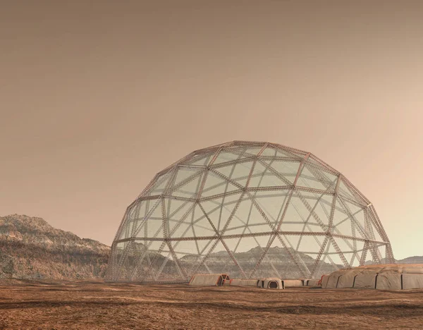 Illustration Mars Outpost Colony Geodesic Dome Entry Airlocks Space Exploration — Stock Photo, Image