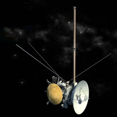 Cassini Huygens uydusuna benzeyen insansız uzay aracı, izolasyon yolu üç boyutlu resimde yer almaktadır..