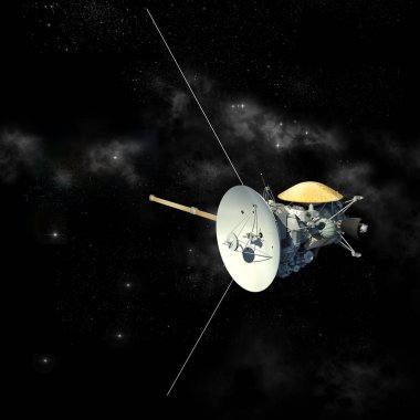 Cassini Huygens uydusuna benzeyen insansız uzay aracı, izolasyon yolu üç boyutlu resimde yer almaktadır..